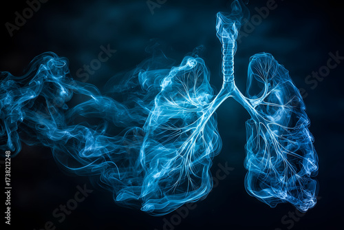 Luminous Blue Smoke Forming the Shape of Human Lungs and Bronchi