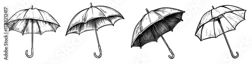 The icon of a black umbrella silhouette set against a white background symbolizes protection and weather