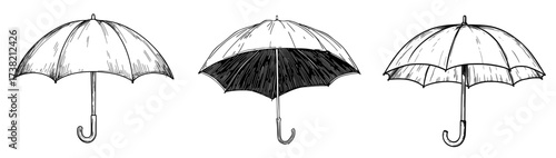 The image features a black silhouette of a classic umbrella on a plain white background