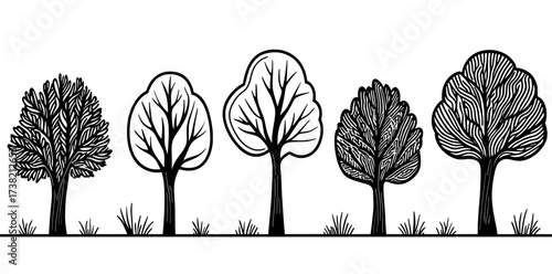 Silhouettes of black tree branches on a white background come together to create a seamless pattern