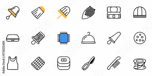 Diverse collection of simple, modern icons representing everyday objects and concepts for versatile design projects and digital applications.