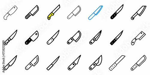 Versatile collection of diverse kitchen knives and culinary tools, perfect for food preparation, cooking, and recipe design projects.