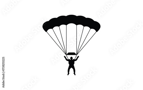 Simple silhouette icon of a parachutist descending with open parachute
