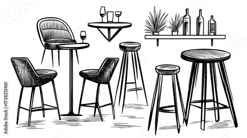Modern chair designs are presented in a black and white silhouette collection
