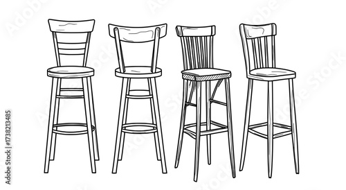Modern chairs and stools in various designs are showcased in a silhouette collection