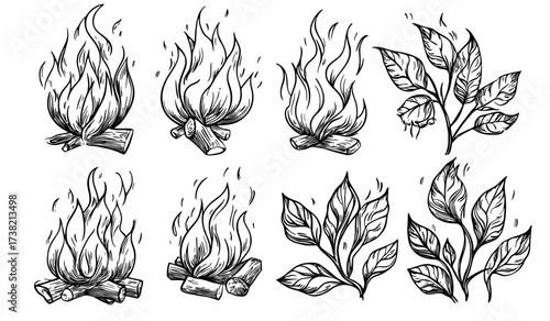 Flames are depicted in modern silhouettes through various artistic designs
