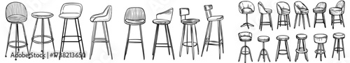 Black and white representations of the shapes of modern chairs and stools