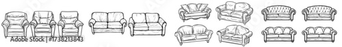 Outlines of different contemporary sofas and couches for interior decoration