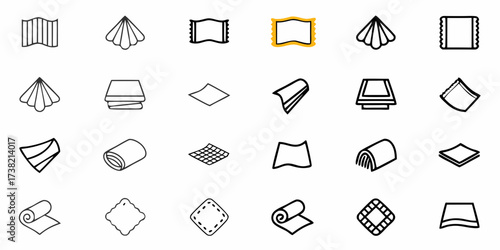 Discover a versatile collection of fabric and textile icons showcasing various folds, rolls, and material textures for diverse design needs, instantly enhancing your projects.