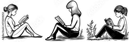 A contemplative girl's silhouette is seen reading a book, perfect for educational topics