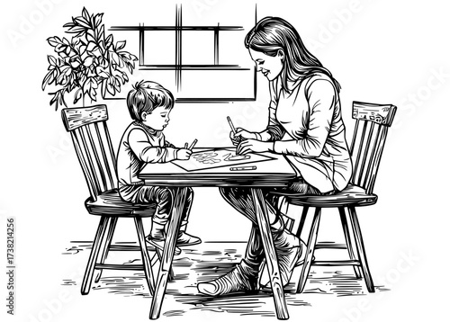 In a heartwarming display of family creativity, the silhouetted figures of a mother and daughter are shown drawing together in perfect harmony