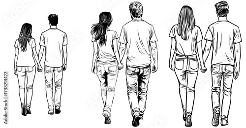 The silhouette of a couple walking together is perfect for themes related to romance and relationships