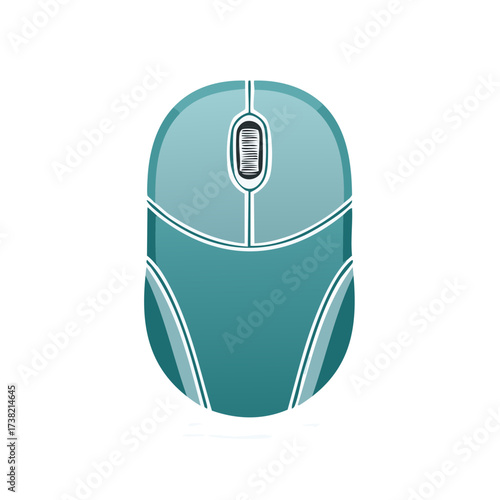 Modern teal computer mouse with scroll wheel and buttons isolated on white background