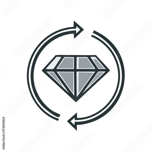 Diamond Rotation Icon Gemstone Circular Arrow Direction Loop Cycle Symbol
