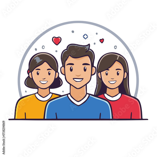 Diverse young friends smiling together, symbolizing teamwork, friendship, and community bonds