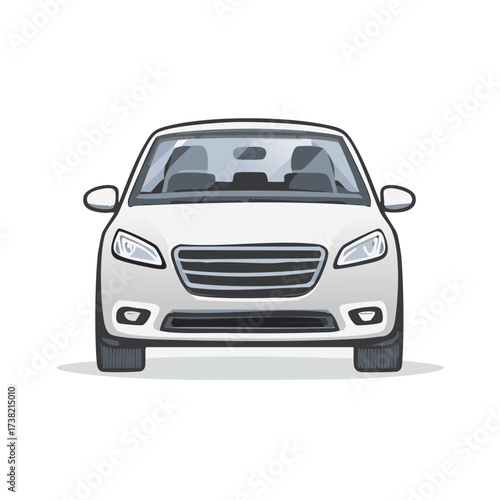 Front view illustration of a white passenger car, clean lines and modern design.