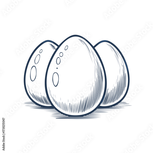 Line art illustration of three eggs in a stylized style