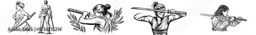 A martial artist's silhouette is depicted in a dynamic pose, engaged in sword fighting, ideal for combat themes