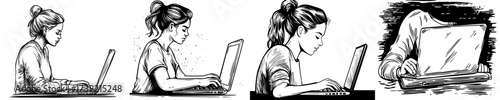 The silhouette of a woman typing away on her laptop is a common representation of digital work themes
