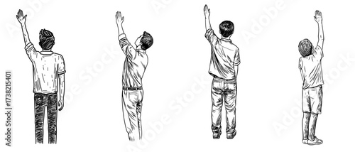 A man's silhouette with an outstretched and raised arm, perfect for incorporating into minimalist design projects