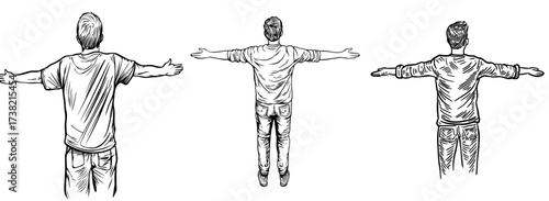 A man's silhouette is depicted with arms raised, symbolizing victory and freedom in a modern aesthetic