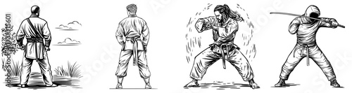 Silhouette of a samurai warrior in a dynamic pose suitable for martial arts themes and designs