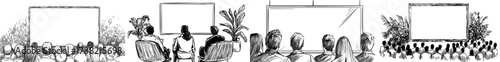 Illustration of a cinema audience in silhouette form viewing a screen