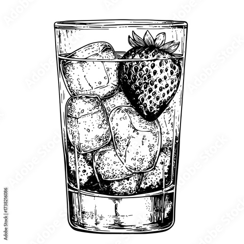 A modern watercolor depiction of a frozen strawberry daiquiri, set against a white background, with the frozen strawberry daiquiri presented in a modern style