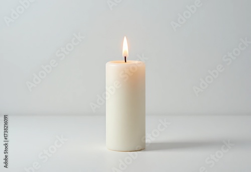 Wallpaper Mural Single pillar candle on a neutral background. Soft flame and gentle glow. Minimal product cutout for mockup. Torontodigital.ca