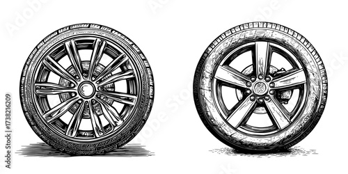 A minimalist flat illustration of a tire monitor is presented with a clean design isolated on a white background
