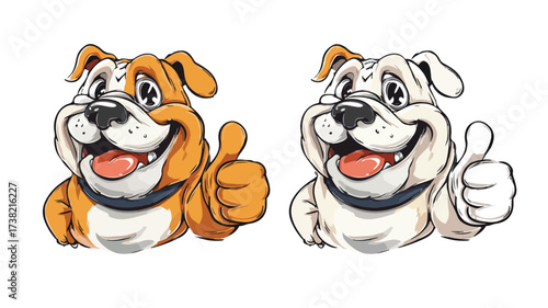 Adorable Cartoon Bulldog Puppy Showing Approval with Thumbs Up Gesture