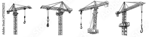 An illustration of a crane lifting a load is set against an isolated white background of an industrial build