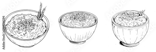 Coconut Rice Pudding is presented in a modern watercolor painting on a white background