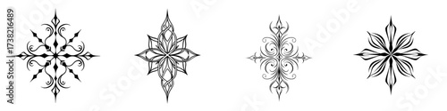 Modern illustration of a creative black flower with intricate details isolated on a white background