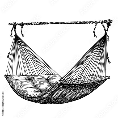 An elegant modern illustration of a hammock, comfortably suspended and isolated on a white background