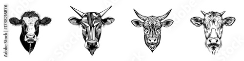 Modern cattle head silhouette isolated against a white backdrop