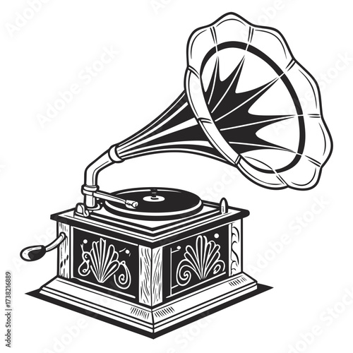 Antique gramophone, a vintage music player design