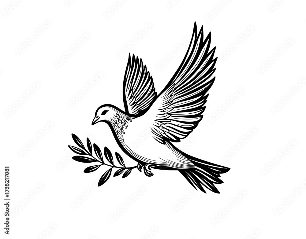 Obraz premium Clipart symbol of a flying pigeon, a dove of peace in silhouette icon drawing