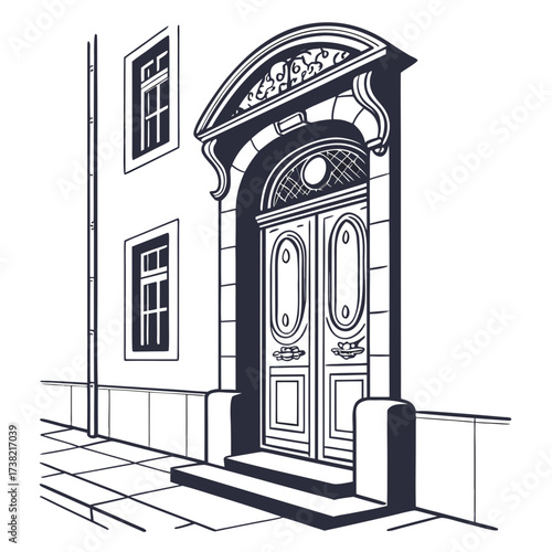 Elegant facade of an old building with a decorated door