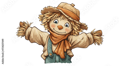 Cheerful and Playful Cartoon Scarecrow Character with Cute Expression