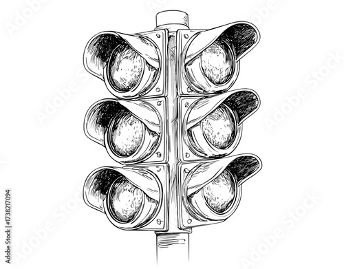 Traffic lights doodle icon is hand drawn in the form of an outline drawing and line clipart symbol