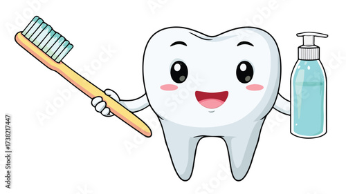 Cute Clean Tooth Brushing with Toothbrush Carto