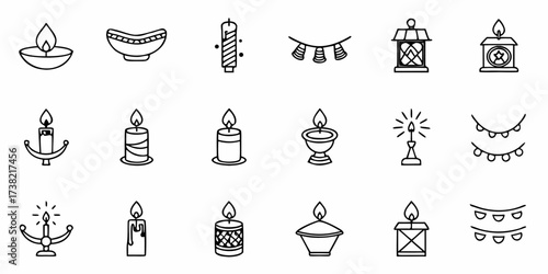 Elegant Diwali celebrations featuring various candle designs and festive lanterns, perfect for cultural events, decorations, and holiday greetings, conveying warmth and light