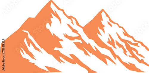 Stylized Orange Mountain Peaks Silhouette on White Background