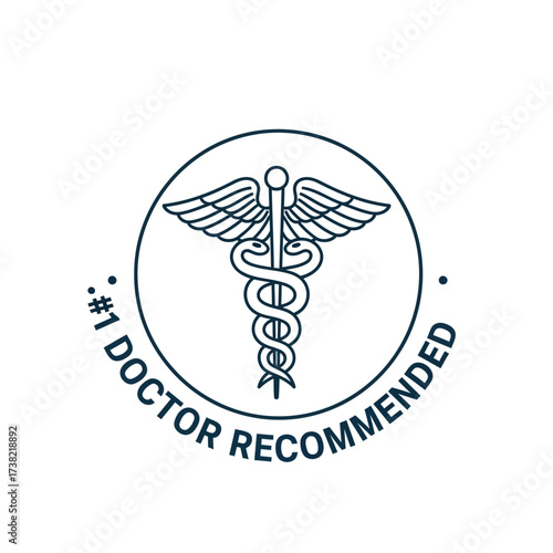 Vector art of a blue caduceus symbol inside a circle with 1 doctor recommended text, , signifying medical endorsement and professional trust