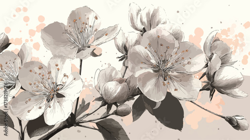 Elegant Grayscale Blossoms on Soft Pastel Background