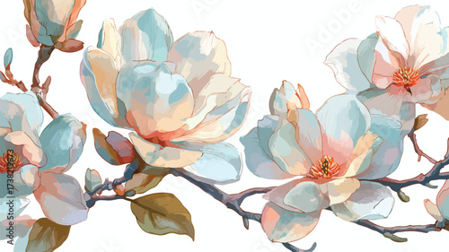 Elegant Magnolia Blossoms on Flowing Fabric: Soft and Delicate Floral Composition
