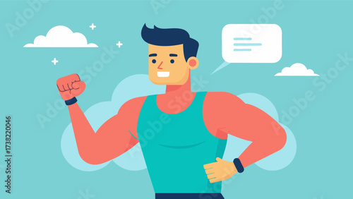 A runner openly talks about overcoming body image struggles and encourages men to focus on overall health and fitness rather than appearance.. Vector illustration