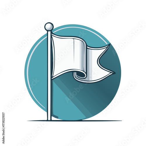 Stylized White Flag Waving on Pole, Surrender Concept, Isolated, Graphic Design, Minimalist