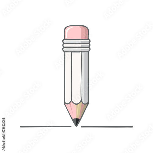 Vector illustration of a simple cartoon pencil with pink eraser drawing a straight line